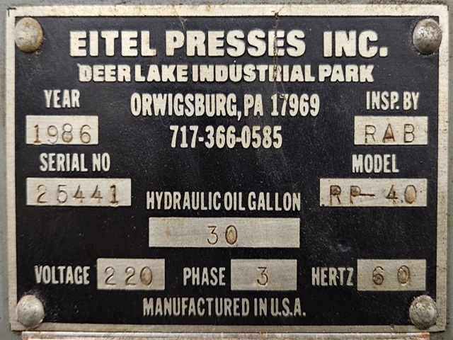 Eitel 40 Ton Hydraulic Straightening Press - Image 5
